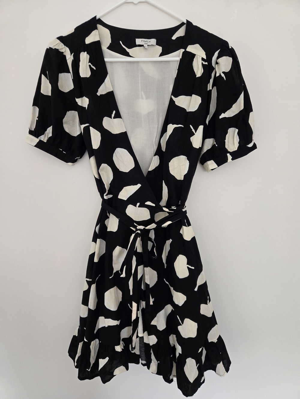 FRNCH Cotton Wrap Mini Dress in Black and Cream Normcore Fall Feminine M